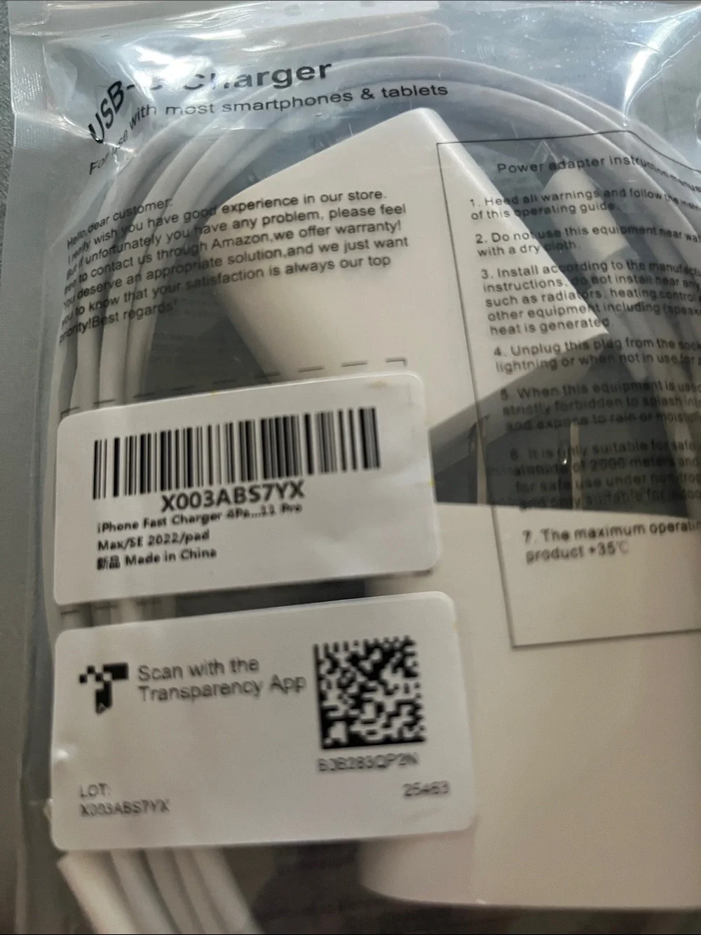 White USB-C Fast Charger with Cable - Compatible Cell Phones & Tablets
